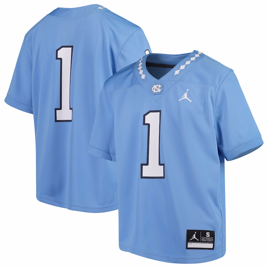 #1 North Carolina Tar Heels Jordan Brand Youth Team Replica Football Jersey - Carolina Blue - Jersey