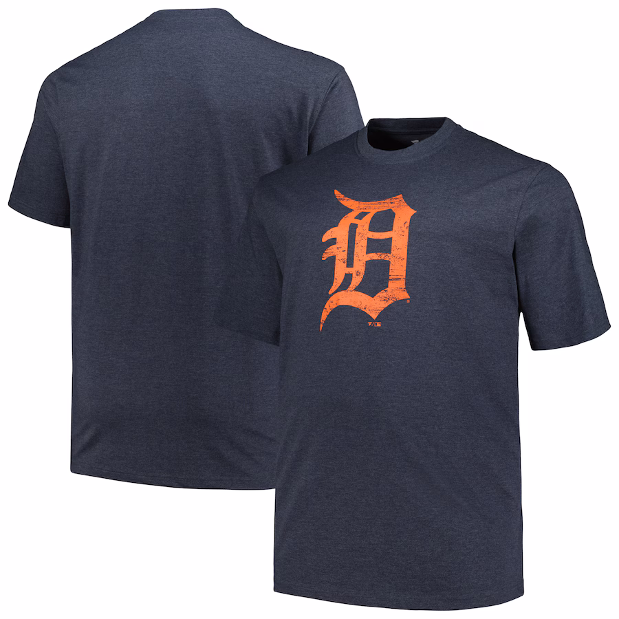 Men's Detroit Tigers Profile Heather Navy Big & Tall Weathered Logo T-Shirt - Jersey
