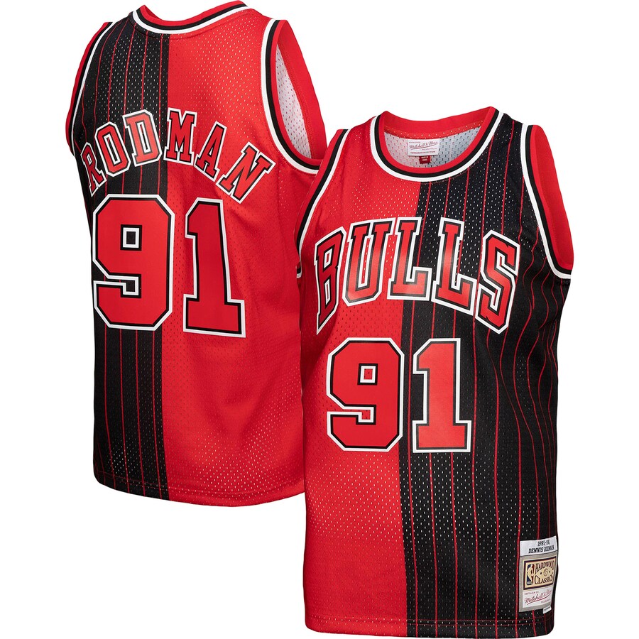 Men's Chicago Bulls Mitchell & Ness Red/Black Big & Tall Hardwood Classics 1995/96 Split Swingman Jersey - Jersey