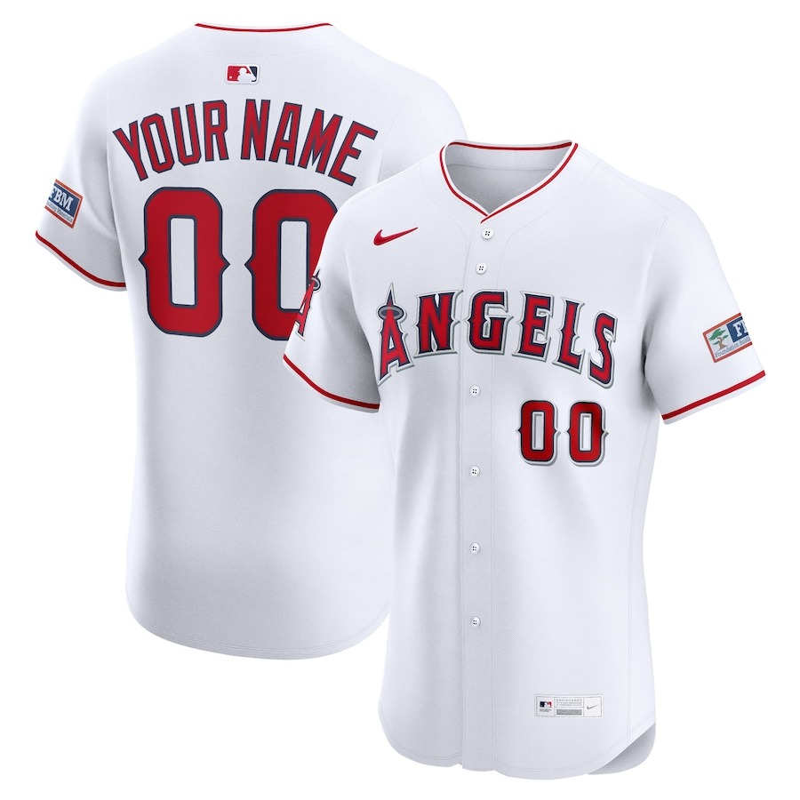 Men's Los Angeles Angels Nike White Home Elite Sponsor Patch Custom Jersey - Jersey