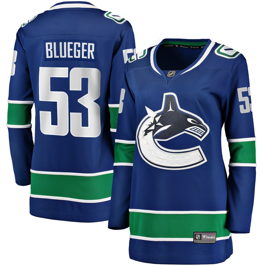 Women's Vancouver Canucks Teddy Blueger Fanatics Branded Blue Home Breakaway Player Jersey - Jersey