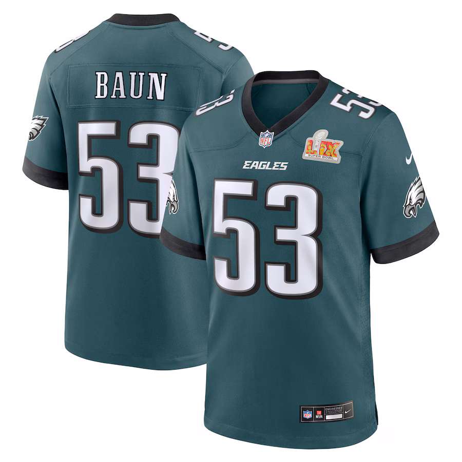 Men's Philadelphia Eagles Zack Baun Nike Midnight Green Super Bowl LIX Game Player Jersey - Jersey