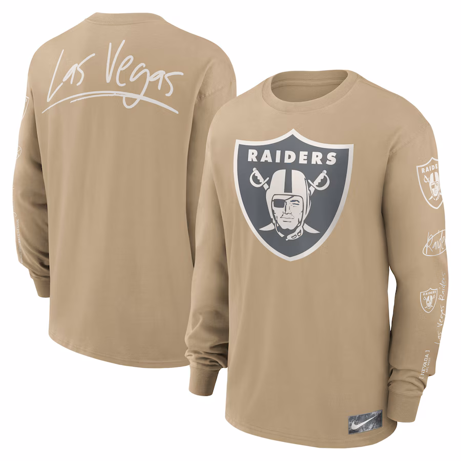 Men's Las Vegas Raiders Nike Tan Essential Statement Max90 Long Sleeve T-Shirt - Jersey
