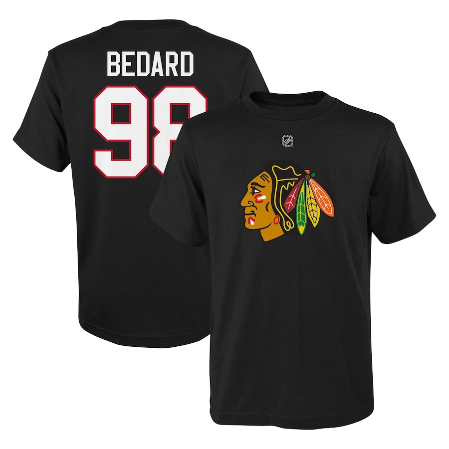 Youth Chicago Blackhawks Connor Bedard Black Player Name & Number T-Shirt - Jersey