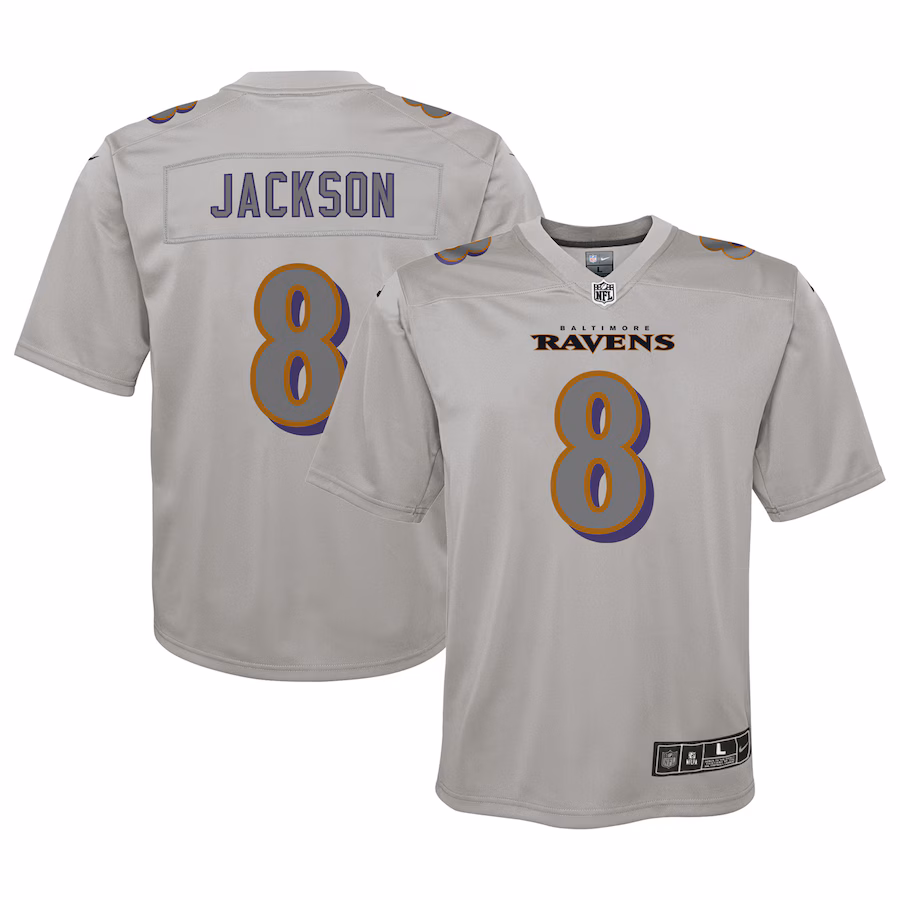 Youth Baltimore Ravens Lamar Jackson Nike Gray Atmosphere Fashion Game Jersey - Jersey
