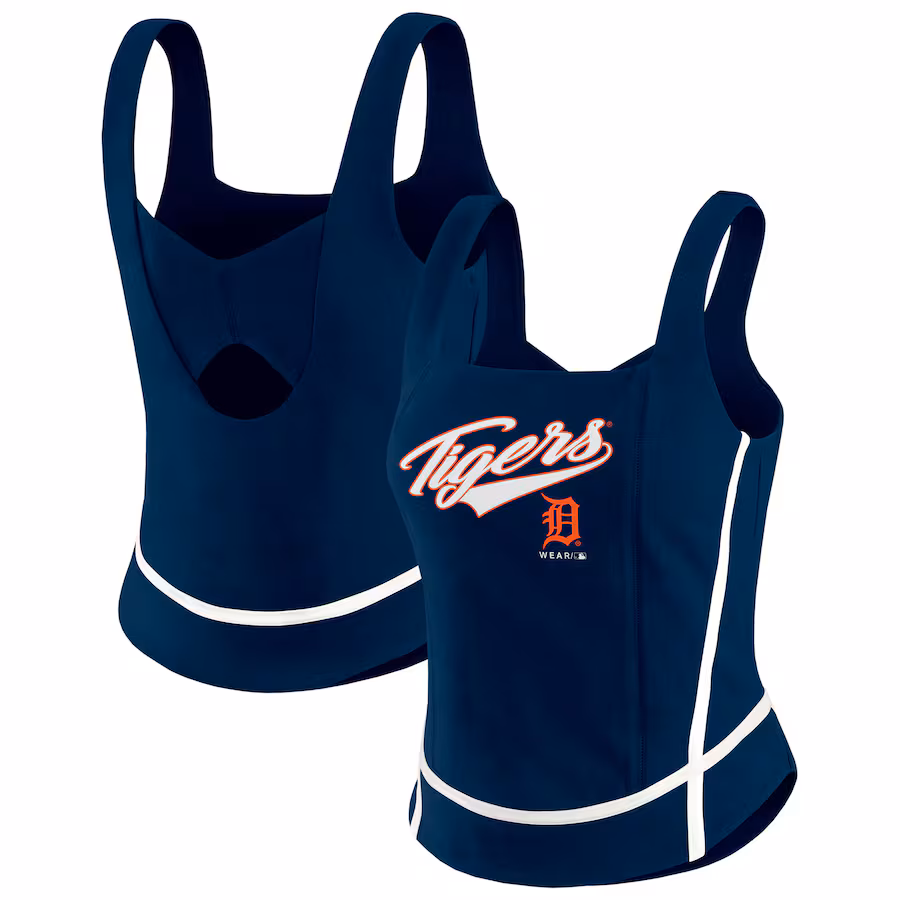 Women's Detroit Tigers WEAR by Erin Andrews Navy Square Neck Tank Top - Jersey