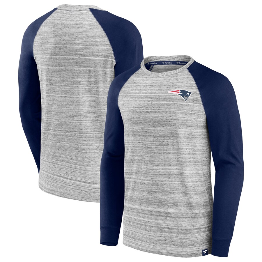 Men's New England Patriots Fanatics Heather Gray/Navy Fair Shake Raglan Long Sleeve T-Shirt - Jersey