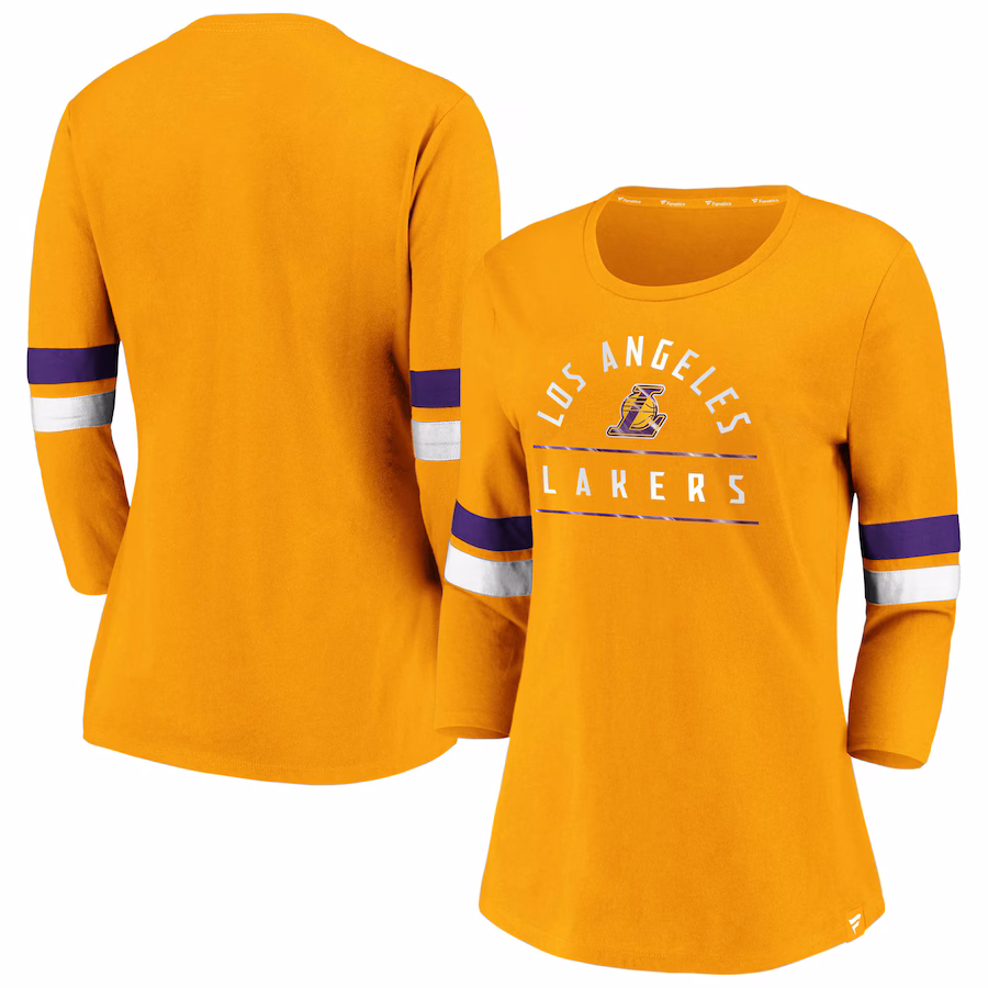 Women's Los Angeles Lakers Fanatics Gold Iconic Prolific Modern 3/4-Sleeve T-Shirt - Jersey