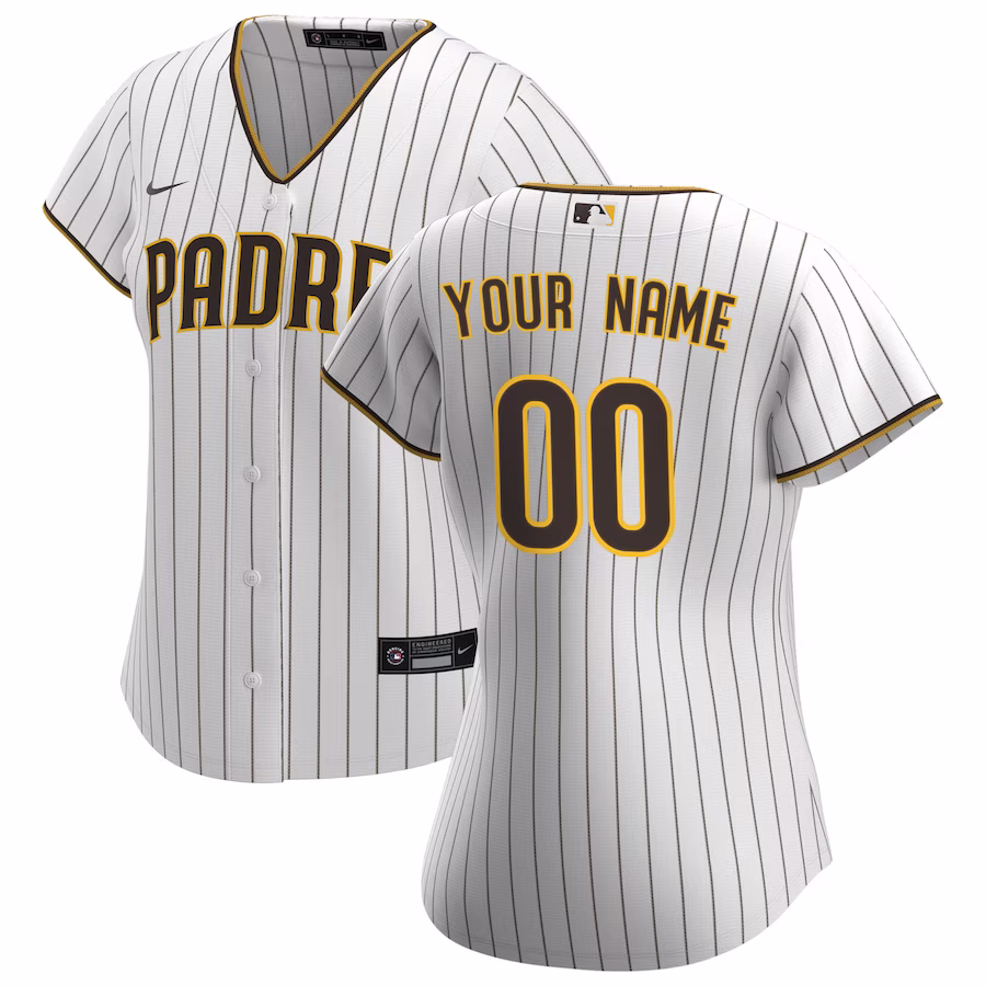 Women's San Diego Padres Nike White Home Replica Custom Jersey - Jersey