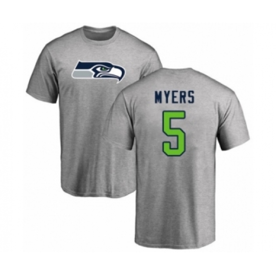 Football Seattle Seahawks #5 Jason Myers Ash Name & Number Logo T-Shirt - Jersey