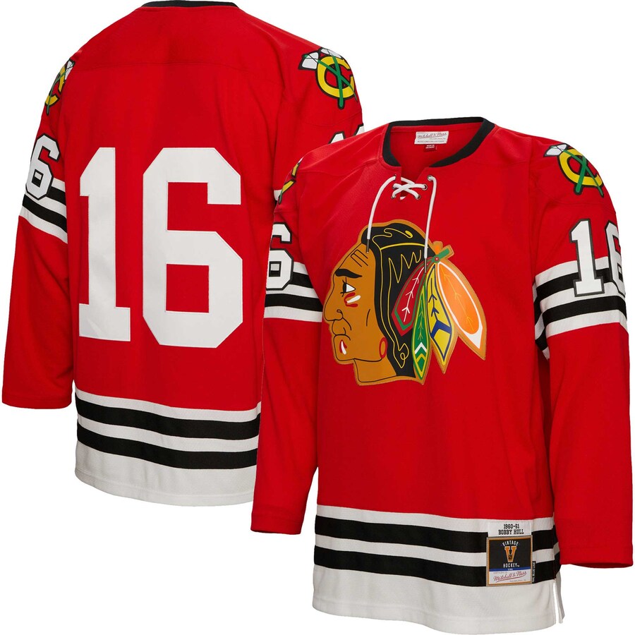 Men's Chicago Blackhawks Bobby Hull Mitchell & Ness Red 1960/61  Blue Line Player Jersey - Jersey