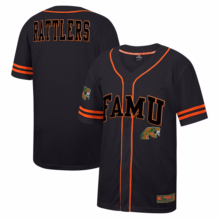 Florida A&M Rattlers Colosseum Free Spirited Mesh Button-Up Baseball Jersey - Black - Jersey