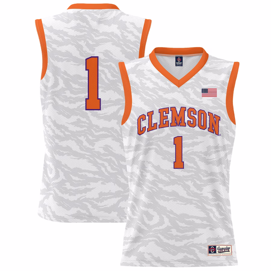#1 Clemson Tigers GameDay Greats Youth Tiger Print Lightweight Basketball Jersey - White - Jersey