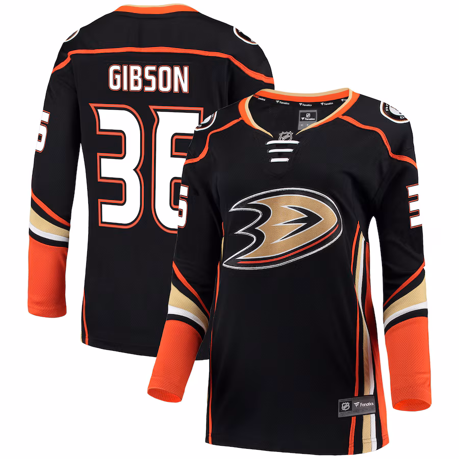 Women's Anaheim Ducks John Gibson Fanatics Black Breakaway Jersey - Jersey