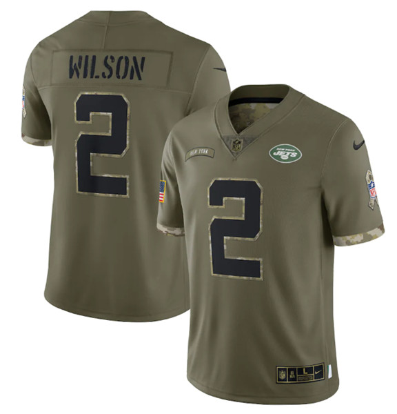 Men's New York Jets #2 Zach Wilson 2022 Olive Salute To Service Limited Stitched Jersey - Jersey