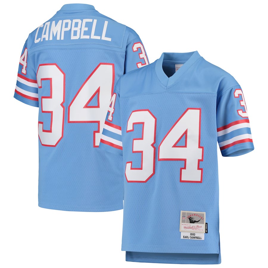 Youth Houston Oilers Earl Campbell Mitchell & Ness Light Blue 1980 Gridiron Classic Legacy Retired Player Jersey - Jersey