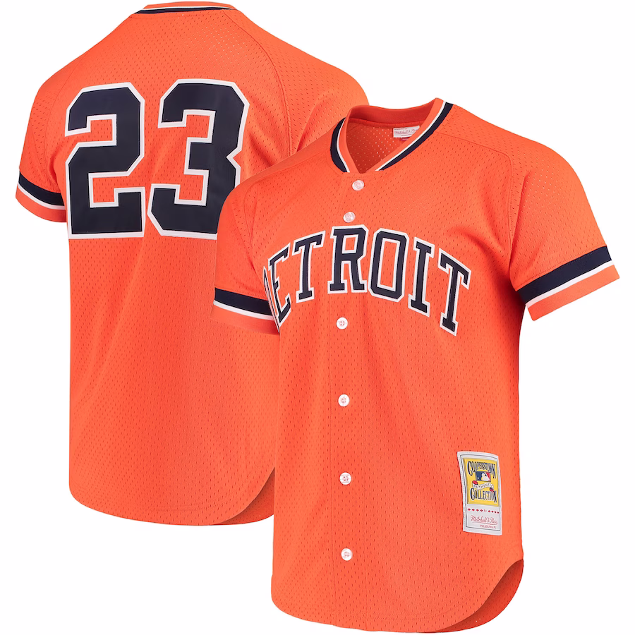 Men's Detroit Tigers Kirk Gibson Mitchell & Ness Orange Cooperstown Collection Mesh Batting Practice Button-Up Jersey - Jersey