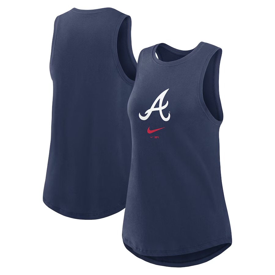 Women's Atlanta Braves Nike Navy Legacy Icon High Neck Performance Tank Top - Jersey