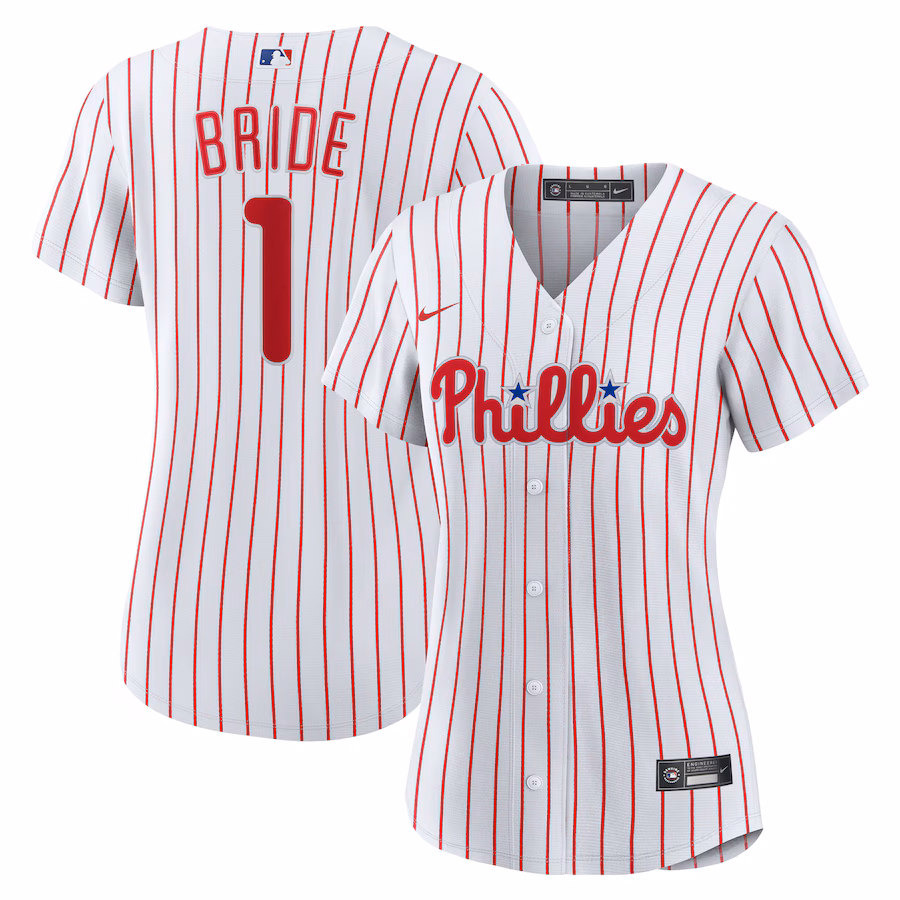 Women's Philadelphia Phillies Nike White #1 Bride Home Replica Jersey - Jersey