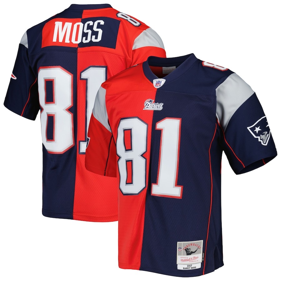 Men's New England Patriots Randy Moss Mitchell & Ness Navy/Red 2007 Split Legacy Replica Jersey - Jersey