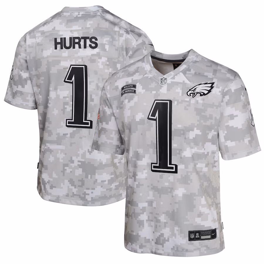 Youth Philadelphia Eagles Jalen Hurts Nike Arctic Camo 2024 Salute to Service Game Jersey - Jersey
