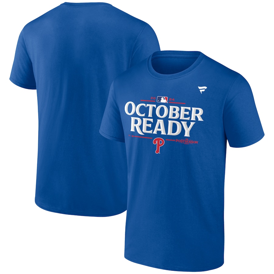 Men's Philadelphia Phillies Fanatics Royal 2024 MLB Postseason Locker Room T-Shirt - Jersey