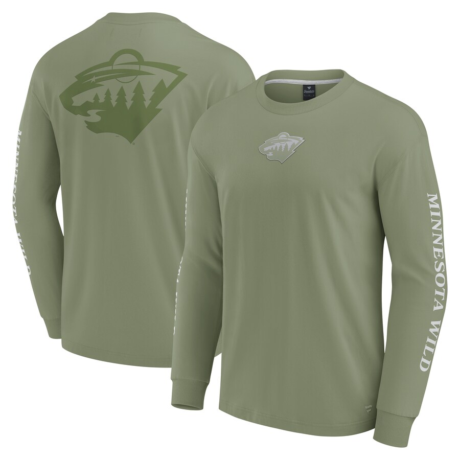 Men's Minnesota Wild Fanatics Olive Elements Strive Long Sleeve T-Shirt - Jersey