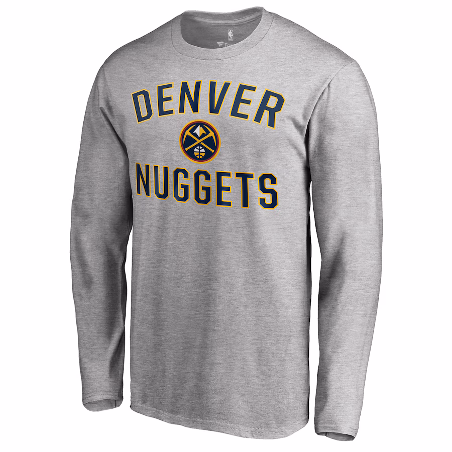 Men's Denver Nuggets Ash Victory Arch Long Sleeve T-Shirt - Jersey
