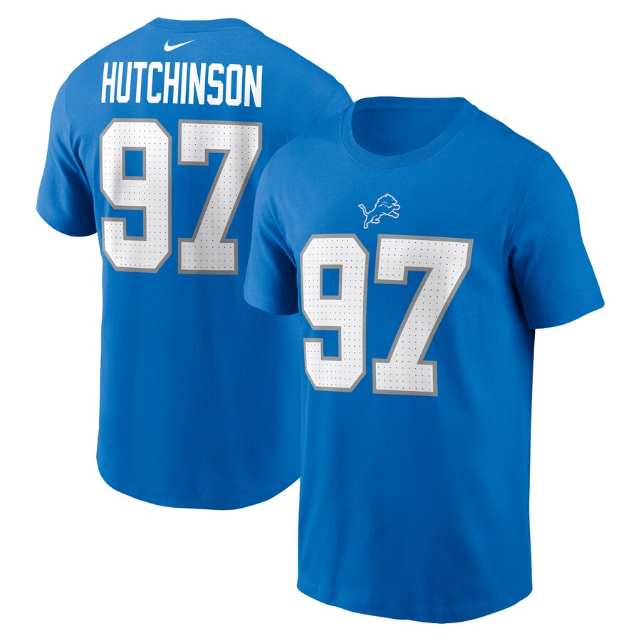 Youth Detroit Lions Aidan Hutchinson Blue Nike Player Name & Number T-Shirt - Jersey