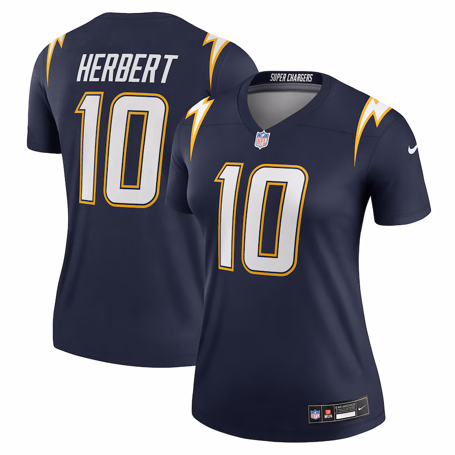 Women's Los Angeles Chargers Justin Herbert Nike Navy Alternate Super Chargers Legend Player Performance Top - Jersey