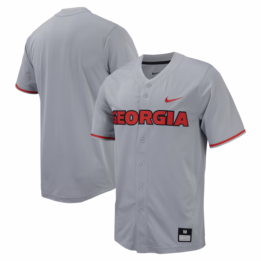 Men's Nike Gray Georgia Bulldogs Replica Full-Button Baseball Jersey - Jersey