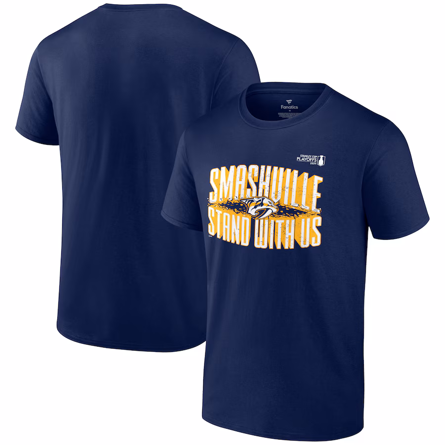 Men's Nashville Predators Fanatics Navy 2024 Stanley Cup Playoffs Slogan T-Shirt - Jersey