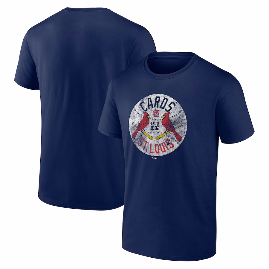 Men's St. Louis Cardinals Navy Hometown Collection Vintage Cards T-Shirt - Jersey