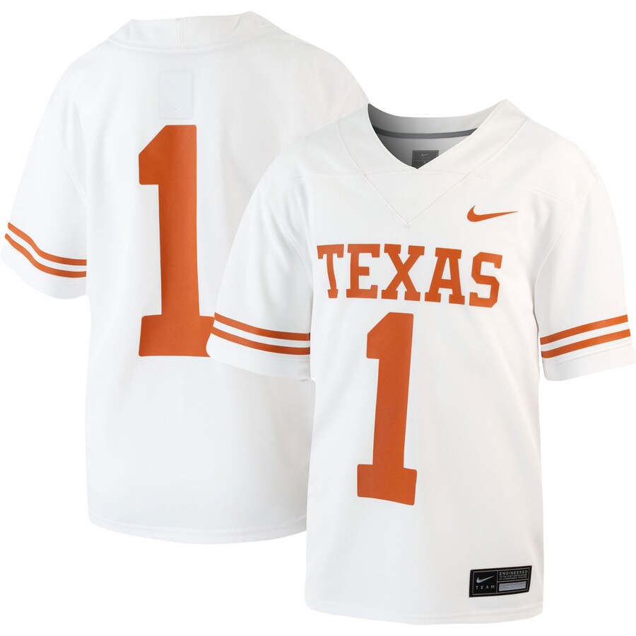 Youth Nike #1 White Texas Longhorns 1st Armored Division Old Ironsides Untouchable Football Jersey - Jersey