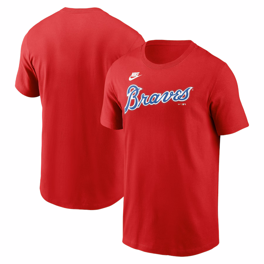 Men's Atlanta Braves Nike Red Cooperstown Wordmark T-Shirt - Jersey