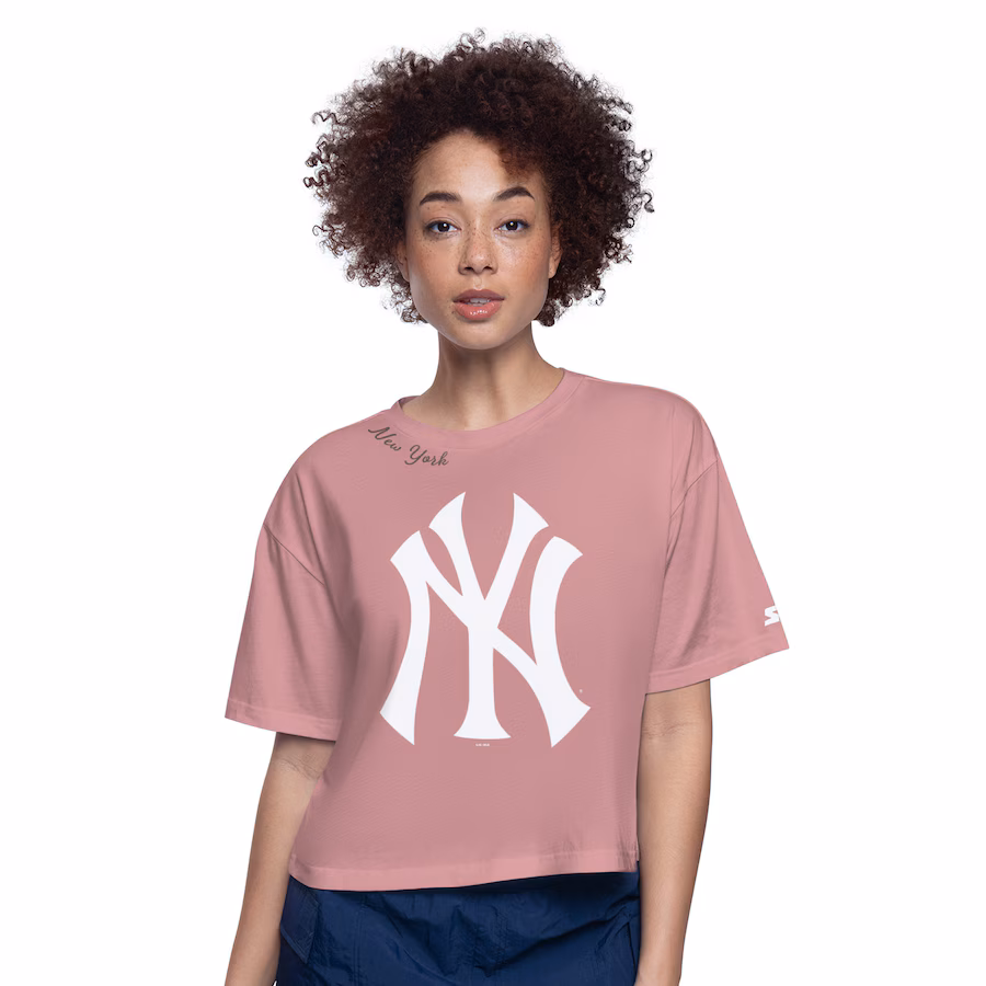 Women's New York Yankees Starter Pink Play the Ball Boxy Cropped T-Shirt - Jersey