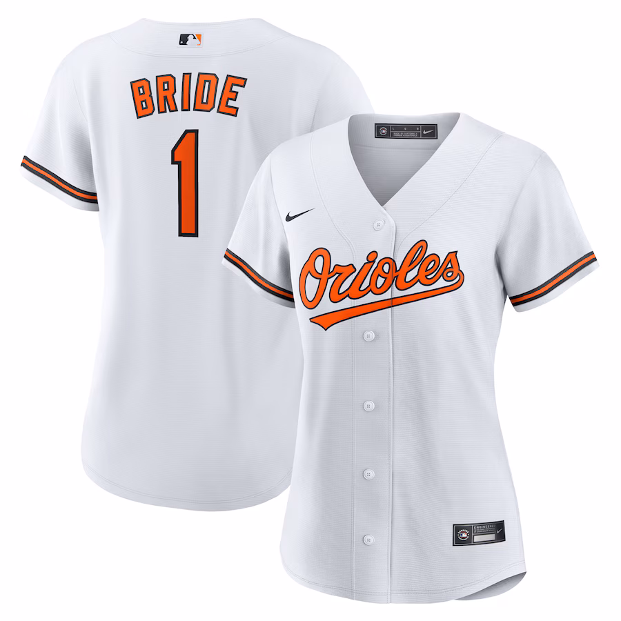Women's Baltimore Orioles Nike White #1 Bride Home Replica Jersey - Jersey