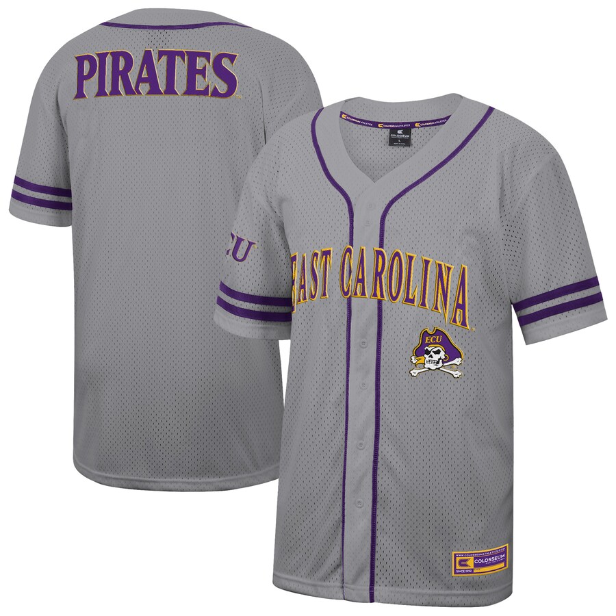 Men's Colosseum Gray ECU Pirates Free Spirited Baseball Jersey - Jersey