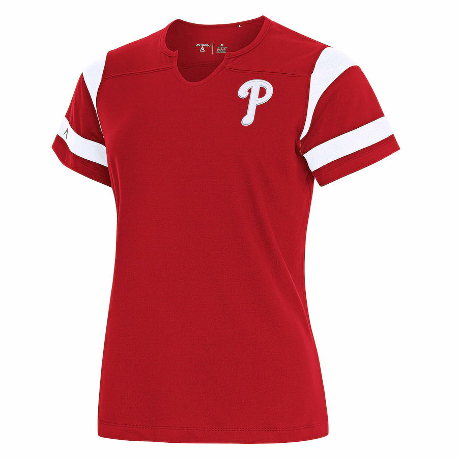 Women's Philadelphia Phillies Antigua Red Encounter Notch Neck Top - Jersey