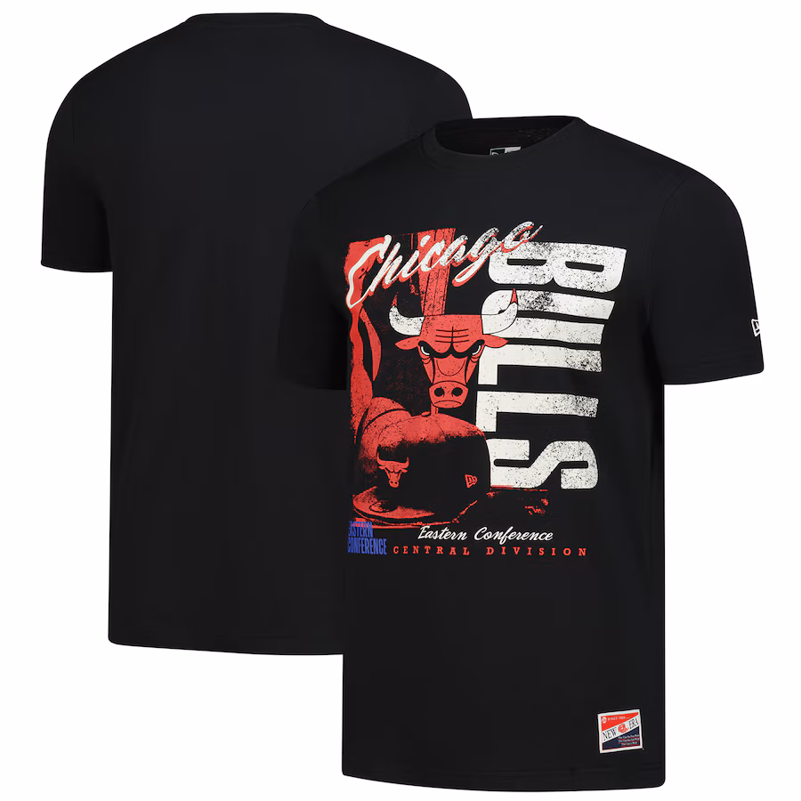 Men's Chicago Bulls  New Era Black Distressed Throwback Vintage Color Pack T-Shirt - Jersey