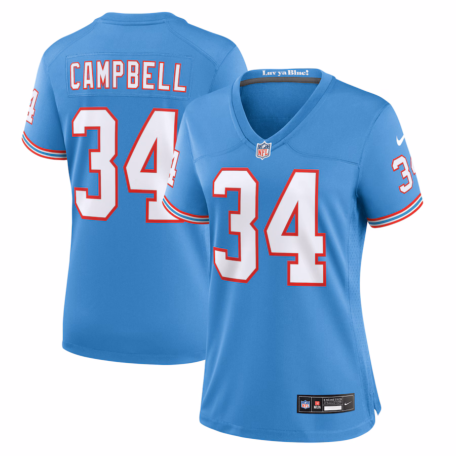 Women's Tennessee Titans Earl Campbell Nike Light Blue Oilers Throwback Retired Player Game Jersey - Jersey