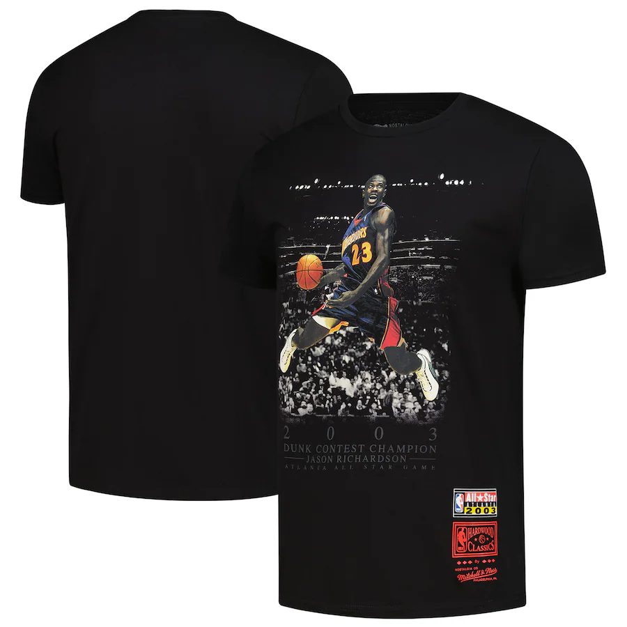Men's 2003 NBA All-Star Game Jason Richardson Mitchell & Ness Black Hardwood Classic Slam Dunk Contest Champion T-Shirt - Jersey