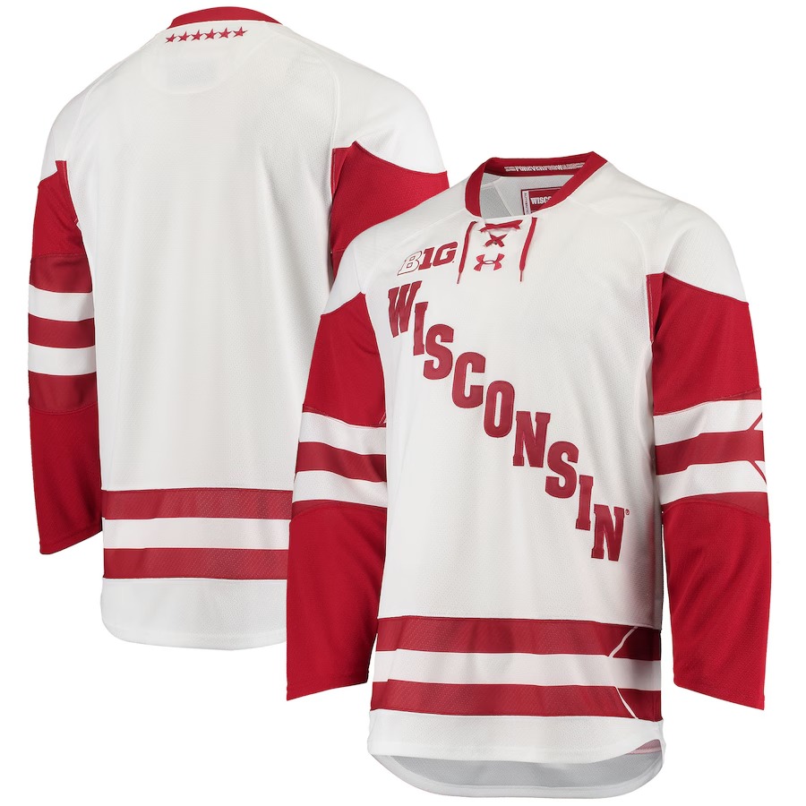 Men's Under Armour White Wisconsin Badgers UA Replica Hockey Jersey - Jersey
