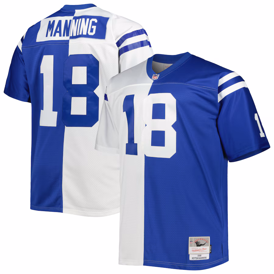 Men's Indianapolis Colts Peyton Manning Mitchell & Ness White/Royal Big & Tall Split Legacy Retired Player Replica Jersey - Jersey