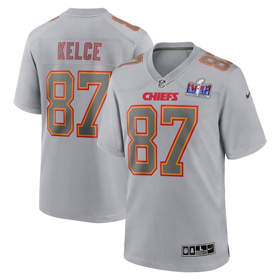 Men's Kansas City Chiefs Travis Kelce Nike Gray Super Bowl LVIII Atmosphere Fashion Game Jersey - Jersey