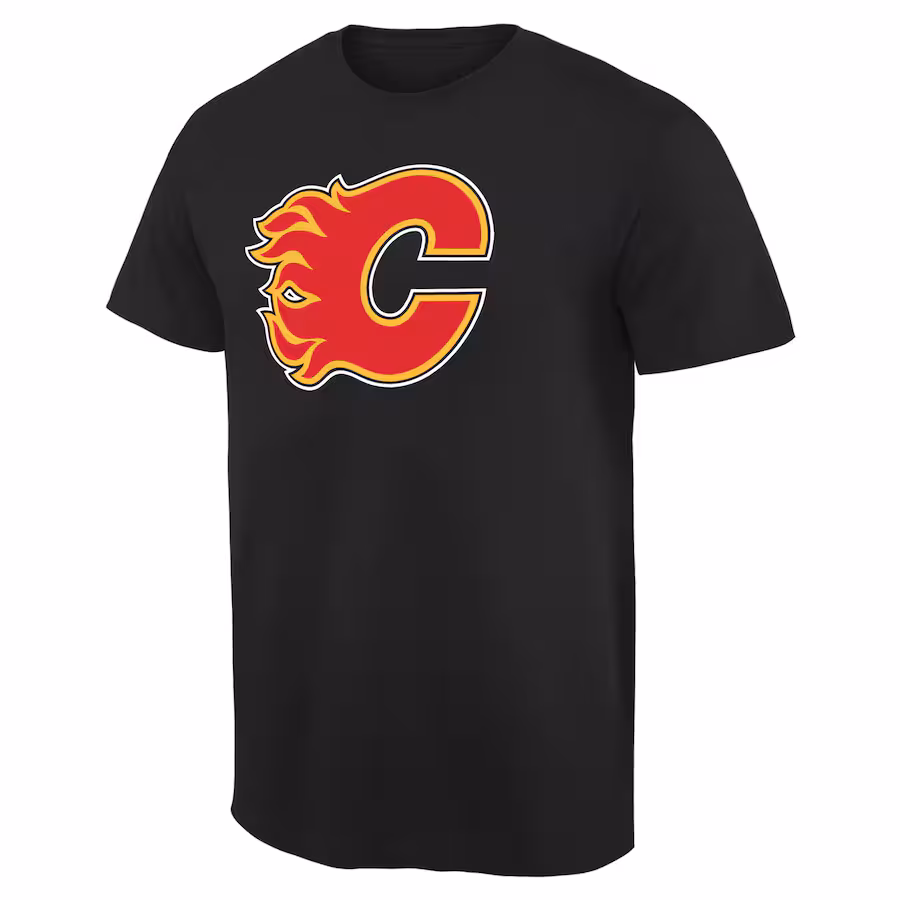 Men's Calgary Flames Black Team Primary Logo T-Shirt - Jersey
