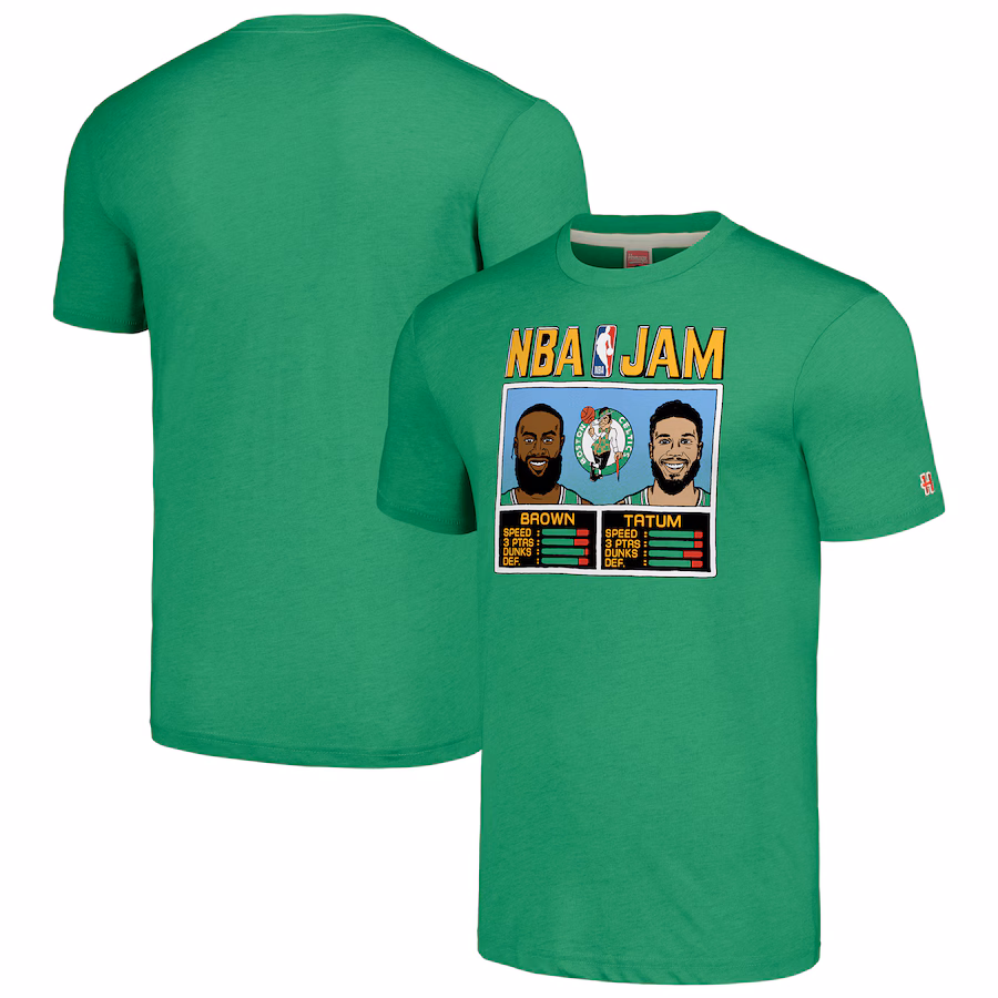 Men's Boston Celtics Jaylen Brown/Jayson Tatum Homage Heathered Green NBA Jam Tri-Blend T-Shirt - Jersey