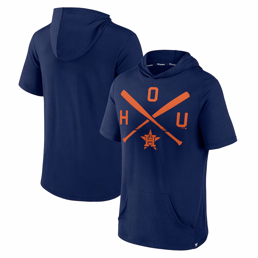 Men's Houston Astros Fanatics Navy Iconic Rebel Short Sleeve Hooded Top - Jersey