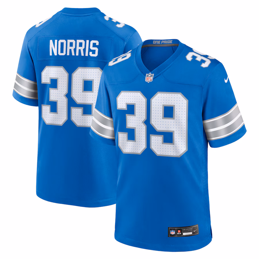 Men's Detroit Lions Morice Norris Nike  Blue Game Jersey - Jersey