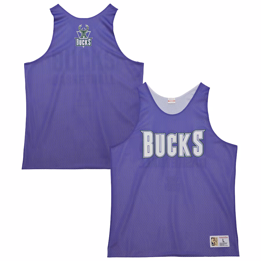 Men's Milwaukee Bucks Mitchell & Ness Purple/White Hardwood Classics Reversible Mesh Practice Jersey - Jersey